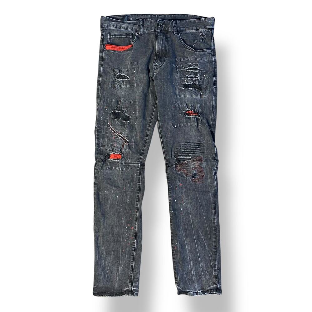 Smoke Rise Slim Fit Paint Splatter Acid Wash Distressed‎ Jeans Men’s Size 34